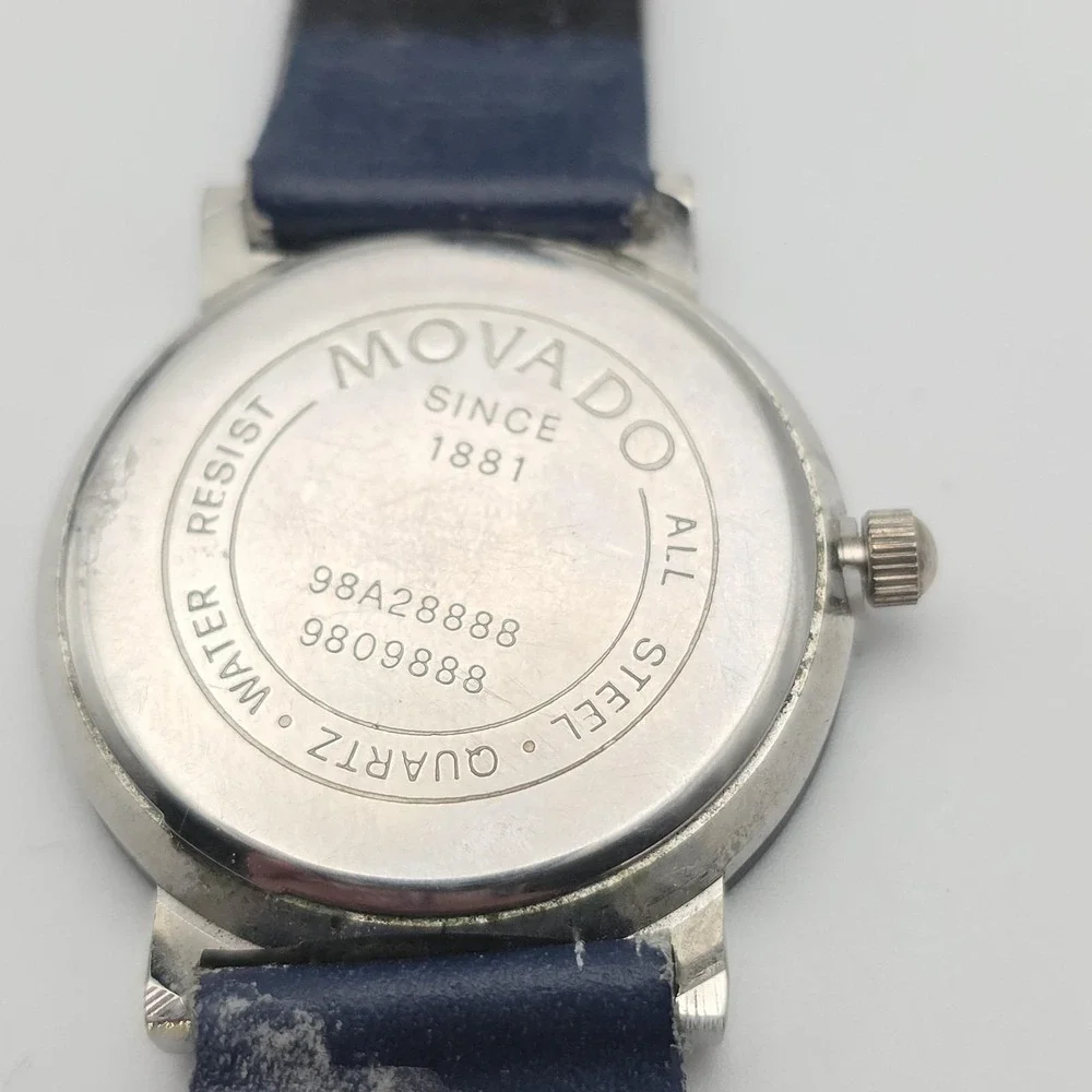 MOVADO Museum Ladies Watch Swiss Movement Blue Dial Navy Blue‎ Bezel New Battery